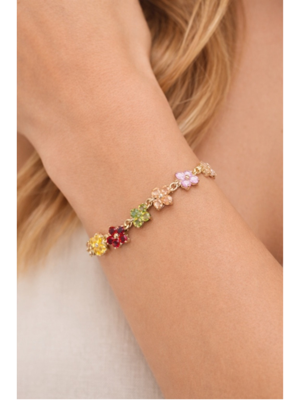 14K Gold Plated Women's Multicolor Flower Crystal Bracelet Brand New